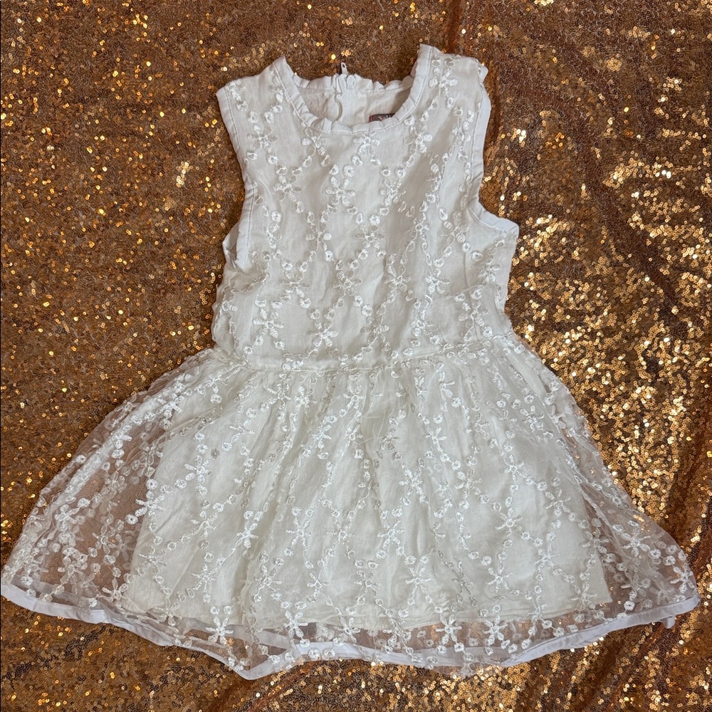Jelly The Pug White Lacy Embroidered Floral Dress, Sz 7